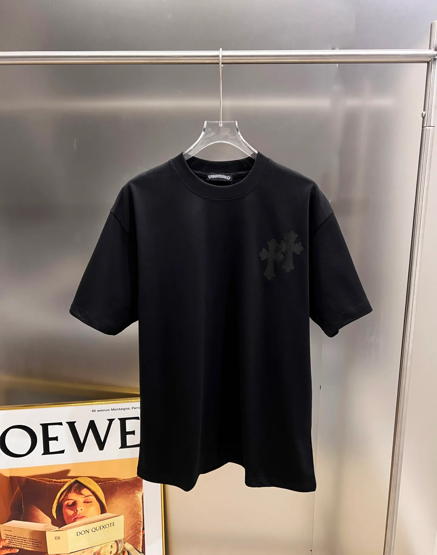 🅿️190 CH Crowe 2025 autumn and winter new short-sleeved T-shirt, cross foam technology + Middle Eastern Australian diamond design technology, the real thing is great🔥Same style for men and women, loose version, size S M L XL XXL five sizes black white